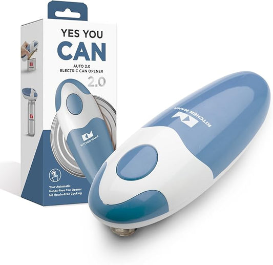 Kitchen Mama Auto 2.0 Electric Can Opener: Blade Opens Almost Any Can Pop or Soda Can - Automatic, Hands Free, Safe, Smooth Edge, Lid Remover, Battery Operated, Cordless, YES YOU CAN (Morandi Blue) by KitchenMama