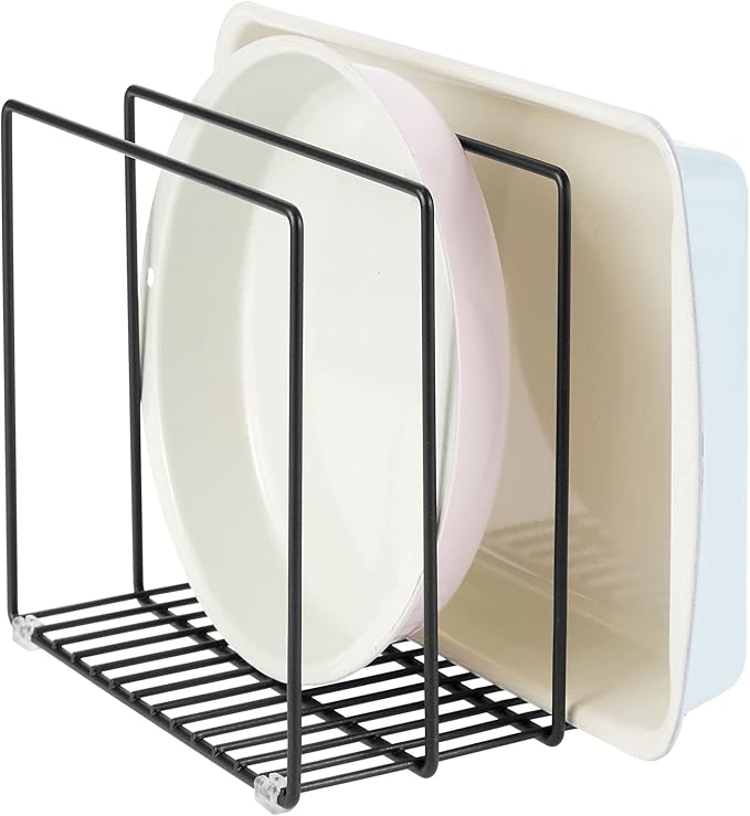 mDesign Steel Storage Tray Organizer Rack for Kitchen Cabinet - Divided Holder with 3 Slots for Skillets, Frying Pan, Pot Lids, Cutting Board, Baking Sheets - Concerto Collection - Black by mDesign
