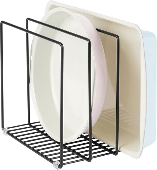 mDesign Steel Storage Tray Organizer Rack for Kitchen Cabinet - Divided Holder with 3 Slots for Skillets, Frying Pan, Pot Lids, Cutting Board, Baking Sheets - Concerto Collection - Black by mDesign