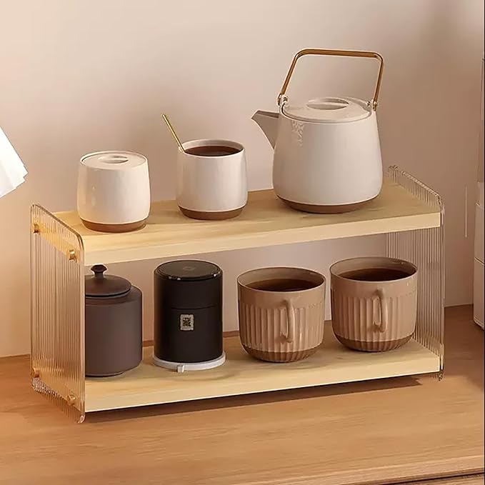 LiTY Coffee Station Organizer 2 Tier Acrylic Home Storage Mugs Hooks for Kitchen Countertops, Coffee Bars, for Placing Mugs, Coffee Beans, Syrup, Cups, Stirrers - Image 2