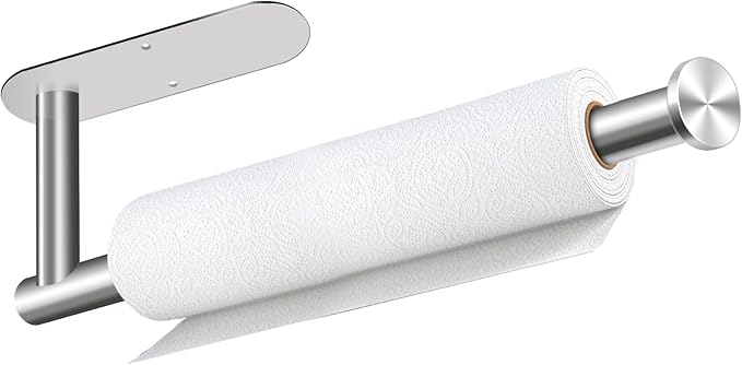 Paper Towel Holder, Self Adhesive or Drilling Paper Towel Holder Under Cabinet, Stainless Steel Paper Towel Holders Wall Mount for Kitchen, Bathroom, Sink, Pantry, Fridge (Sliver) by ProvideThePerfectChoice