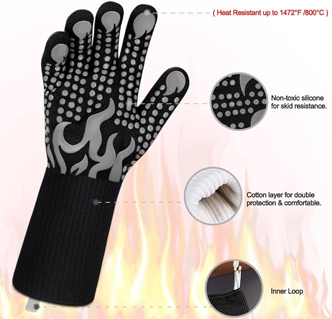 Comsmart BBQ Gloves, 1472F Heat Resistant Silicone Non-Slip Oven Mitts, Long Kitchen Gloves Perfect for Grilling, Cooking, Baking, Cutting - Image 4