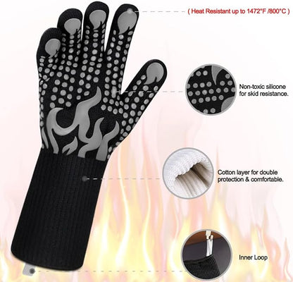 Comsmart BBQ Gloves, 1472F Heat Resistant Silicone Non-Slip Oven Mitts, Long Kitchen Gloves Perfect for Grilling, Cooking, Baking, Cutting - Image 4