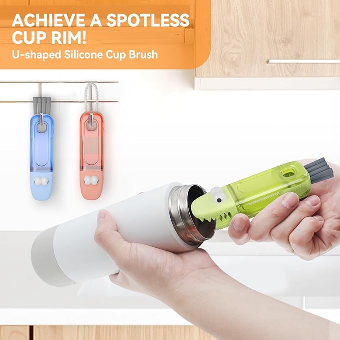 3 in 1 Cup Lid Gap Cleaning Brush Set, Multifunctional Bottle Cleaning Brush, Silicone Cup Lid Gap Cleaner, Home Kitchen Crevice Cleaning Tools (Blue) - Image 2