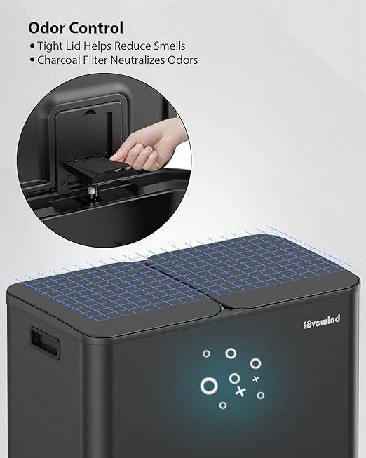 Lovewind Trash Can, 2 x 10.5 Gallon (2 x 40 L) Garbage Can for Kitchen Dual Compartment Recycling Kitchen Step Trash Bin, Stainless Steel Trash and Recycle Bin Combo with Soft-Close Lid, Black - Image 7