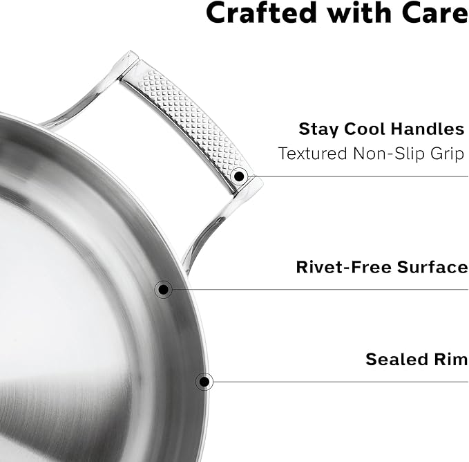 8 Quart Stainless Steel Stock Pot - Fully Clad Tri Ply Large Dutch Oven with Lid - Large Pot for Cooking, Pasta, Soups - Coating-Free, PFAS-Free Non Toxic Cookware - Induction Compatible