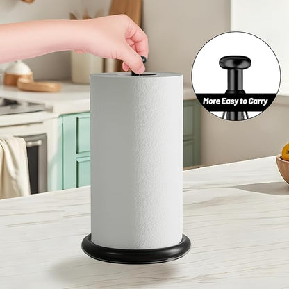 VEHHE Paper Towel Holder Countertop with Weighted Base, One-Handed Tear Paper Towel Holder with Damping Function and EVA Non-Slip Pad for Bathroom and Kitchen (Black) - Image 7