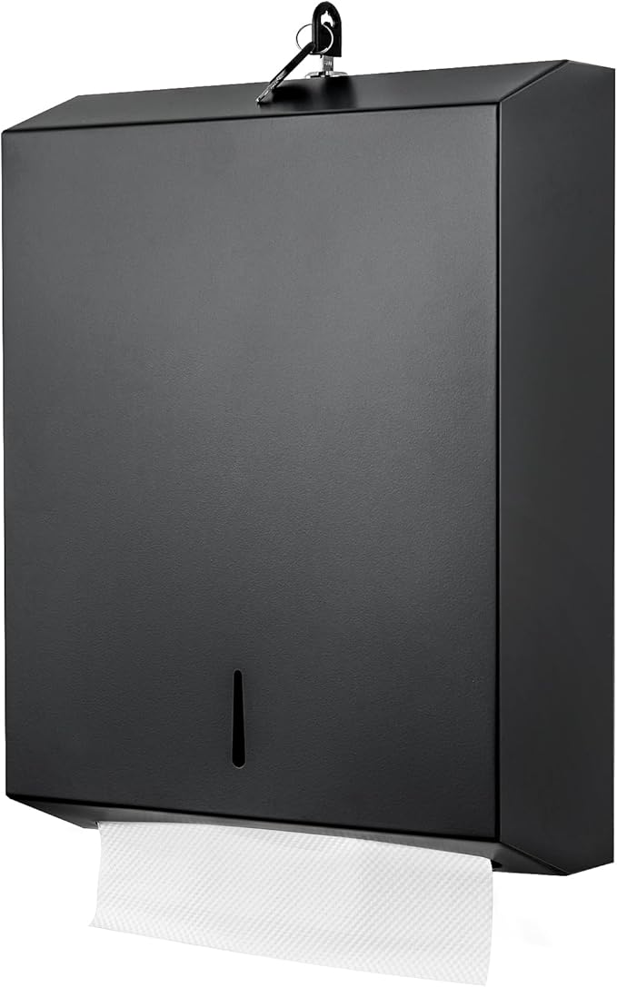 Paper Towel Dispenser Wall Mount Commercial c fold Multifold Trifold, Touchless Hand Towel Dispenser with Lock, (Matte Black) by Gorlary