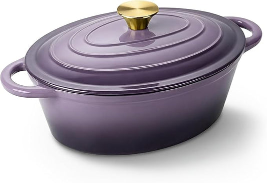 Oval Dutch Oven for Bread Baking, 4.5 Quart Non Stick Enameled Cast Iron Dutch Oven Pot with Lid, Oven Safe Oval Casserole with Lid up to 500°F for Baking, Braising, Stews, Roasting, Purple