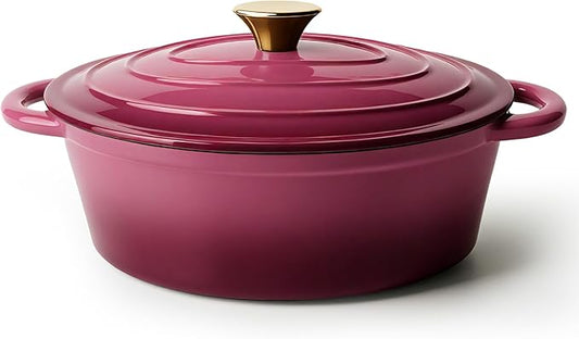 Vintage Style Oval Dutch Oven for Bread Baking, 4.5 Quart Non Stick Enameled Cast Iron Dutch Oven Pot with Lid, Oven Safe Oval Casserole with Lid up to 500°F for Baking, Braising, Stews, Roasting, Rose by Unknown