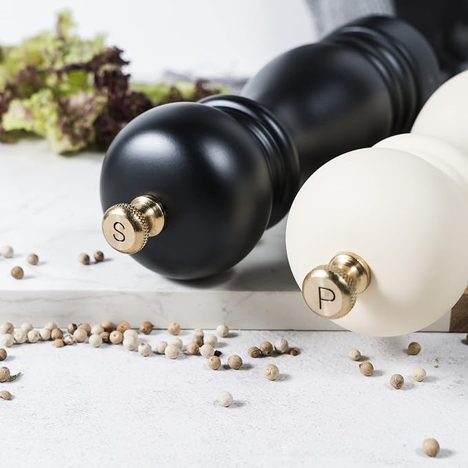 Salt and Pepper Grinder Pepper Mill Grinder Pepper Grinders Shakers Salt Mill Set of 2 with Adjustable Ceramic Rotor 7 Inch Black and White - Image 4