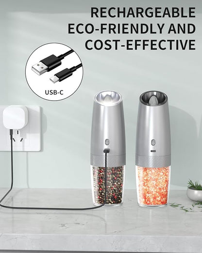 CIRCLE JOY Gravity Electric Salt and Pepper Grinder Set with 2-Speed, Rechargeable Salt and Pepper Grinder Set, Adjustable Coarseness, Whiet LED Light - Image 3