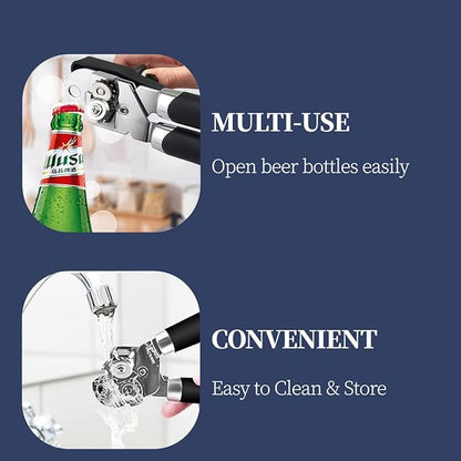 Can Opener Manual Heavy Duty, Ariettie Hand Held Can Openers for Seniors with Comfort Grip Sharp Blade, Solid Steel Hand Manual Can Open with Magnet for Kitchen Camping (Black) - Image 2