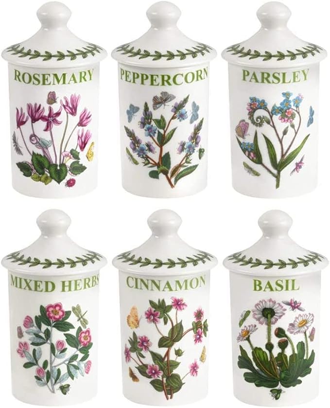 Portmeirion 634268 Botanic Garden Spice Jars (Set of 6), 4.5", White