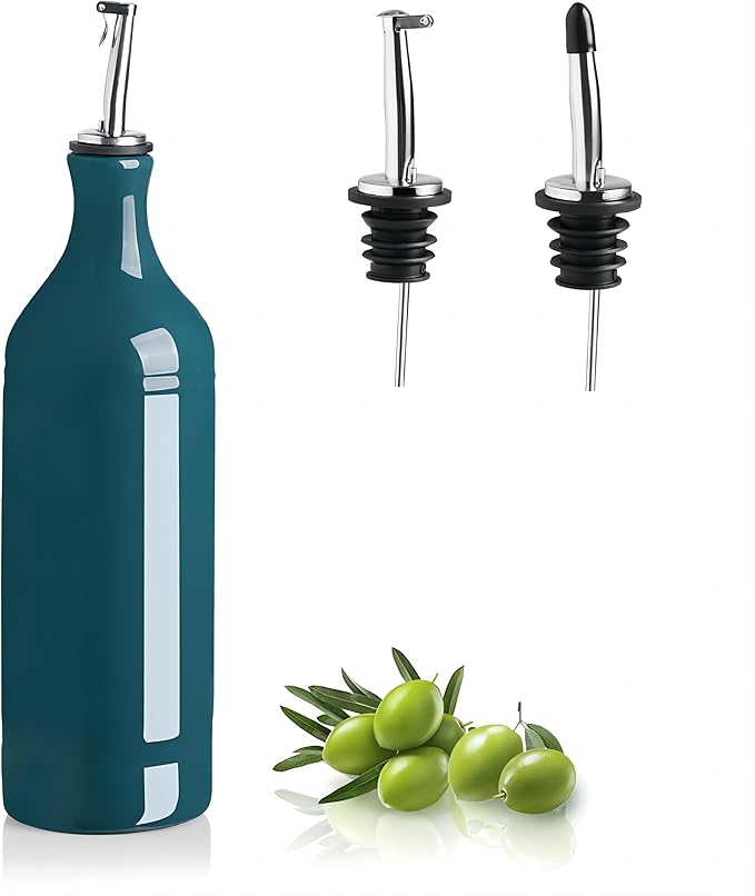 Sweejar Large Ceramic Olive Oil Dispenser Bottle, Opaque Oil Cruet Protects to Reduce Oxidation, Suitable for Storage Vinegar, Soy Sauce & Other Liquids, Pack of 1, 24 Fl Oz(Teal Green) by Sweejarco1949