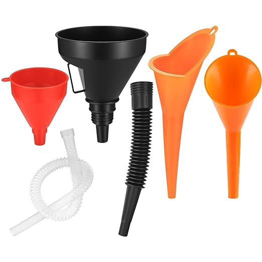 4 Pcs Automotive Funnels Set, Wide Mouth Fuel Funnel, Plastic Long Neck Oil Funnel, Flexible Right Angle Funnels, with Detachable Spout and Filter for Water/Gasoline/Coolant/Engine Oil by HexinYigjly