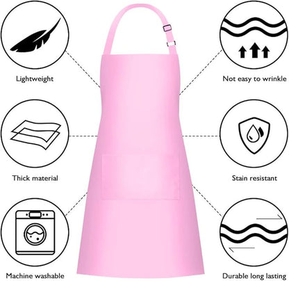 Jubatus 2 Pack Bib Aprons with 2 Pockets Cooking Chef Kitchen Apron for Women Men, Pink - Image 6