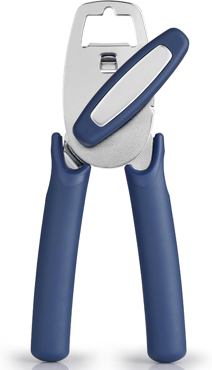 Zulay Kitchen Heavy Duty Stainless Steel Manual Can Opener – Ergonomic Soft Grip Handles, Smooth Edge Cutting Wheel & Large Built In Bottle Opener – Easy Turn Knob for Effortless Use - Blue by ZulayKitchen