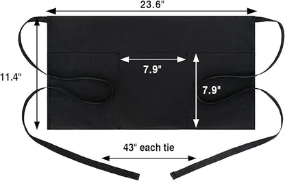 BOHARERS 4 Pack Waitress Apron With 3 Pockets-Black Server Aprons-Waiter Short Half Waist Servers Apron