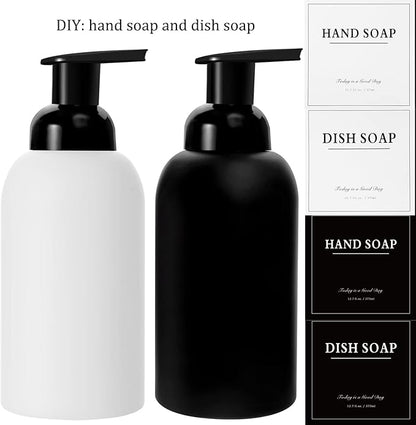 rejomiik 2 Pack Foaming Soap Dispenser Thick Glass Foam Hand Soap Dispenser for Bathroom or Kitchen Sink, 13 oz Pump Bottles for Hand soap, Body Wash, Matte Black and White