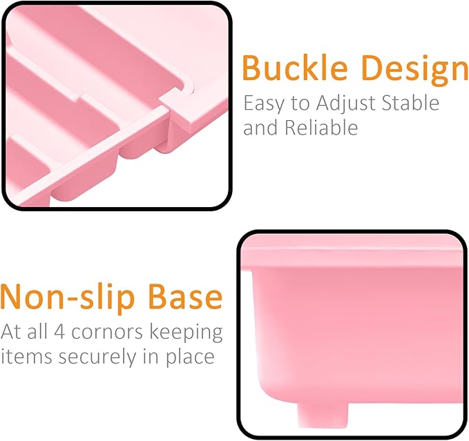 Homecor Silverware Organizer - Expandable Large Kitchen Drawer Organizer Utensil Organizer with 2 Knife Block Inserts, 22"x 19"Cutlery Tray with Drawer Dividers for Kitchen Flatware (Pink) - Image 8