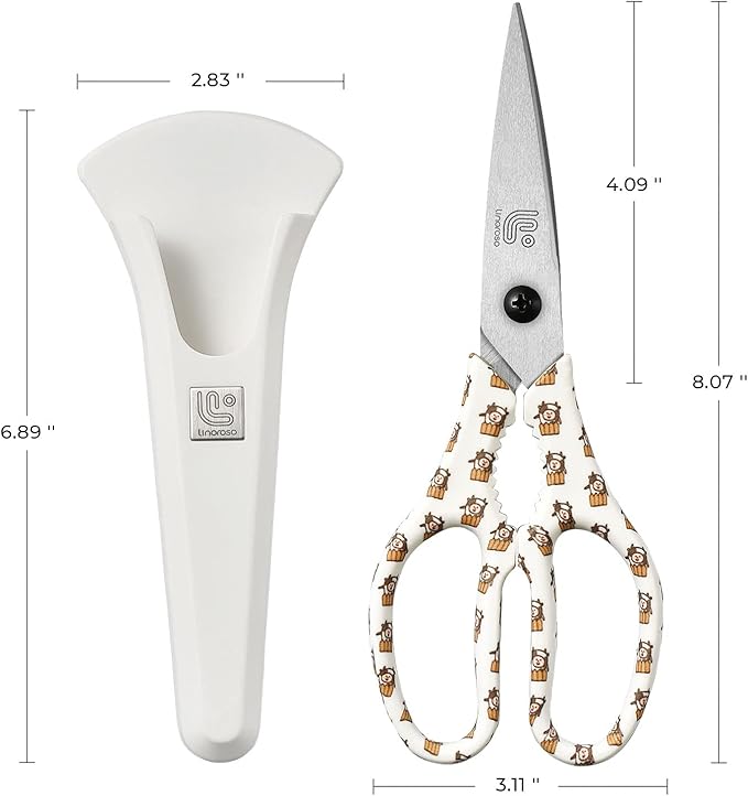 Linoroso Kitchen Scissors Heavy Duty Kitchen Shears with Magnetic Holder Made with Japanese Steel 4034, Multipurpose Ultra Sharp Cooking Scissors for Meat/Vegetables/BBQ/Herbs/Pizza (Graphic,Cow) - Image 5