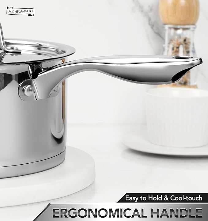 MICHELANGELO Stainless Steel Saucepan Set with Stainless Lids, Tri-Ply Bottom Sauce Pan with Lid, Sauce Pot Set 1QT & 2QT, Nonstick Saucepan, Dishwasher Safe - Image 4