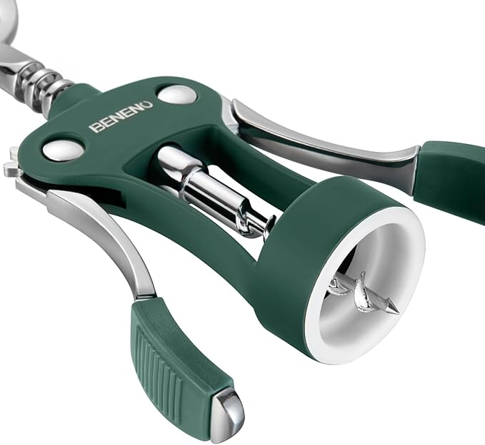 Beneno Wine Opener, Zinc Alloy Premium Wing Corkscrew with Multifunctional Bottles Opener, Sharp Wine Corkscrew with Ergonomic Non-Slip Wing Handle, Dark Green - Image 6