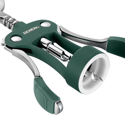 Beneno Wine Opener, Zinc Alloy Premium Wing Corkscrew with Multifunctional Bottles Opener, Sharp Wine Corkscrew with Ergonomic Non-Slip Wing Handle, Dark Green - Image 6