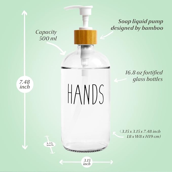 LOOCHICA Clear Glass Soap Bottle - Hands Free Dispenser for Kitchen or Bathroom - Image 3