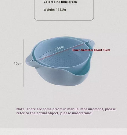 Kitchen Pro Double Rotatable Colander, Blue and Pink Plastic Vegetable and Fruit Strainer Bowl with Dual Draining Baskets, Kitchen Sink Drainer (Light Pink)