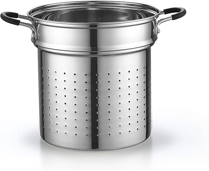 Cook N Home 4-Piece Stainless Steel Pasta Cooker Steamer Multipots, 12 Quart, Silver - Image 4