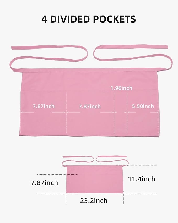 Argstar 2 Pack Server Apron with 4 Pockets, Waitress Waiter Waist WaterDrop Resistant Short Aprons