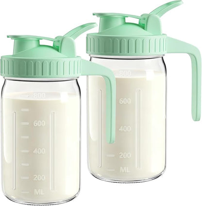 2-Pack 32oz Breast Milk Pitcher with Lid – Leak-Proof, Airtight Glass Milk Storage Container for Breastmilk, Formula, and Beverages, Easy Pour Spout, Wide Mouth for Quick Filling and Cleaning by VA1KENE
