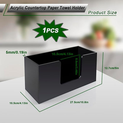 Paper Towel Holder Countertop, Acrylic Bathroom Paper Towel Holder, Black Napkin Holder for Kitchen, Countertop Multifold Z-fold C-fold,Trifold Paper Hand Towel Dispenser for Bathroom Toilet (1)