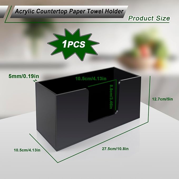 Paper Towel Holder Countertop, Acrylic Bathroom Paper Towel Holder, Black Napkin Holder for Kitchen, Countertop Multifold Z-fold C-fold,Trifold Paper Hand Towel Dispenser for Bathroom Toilet (4)