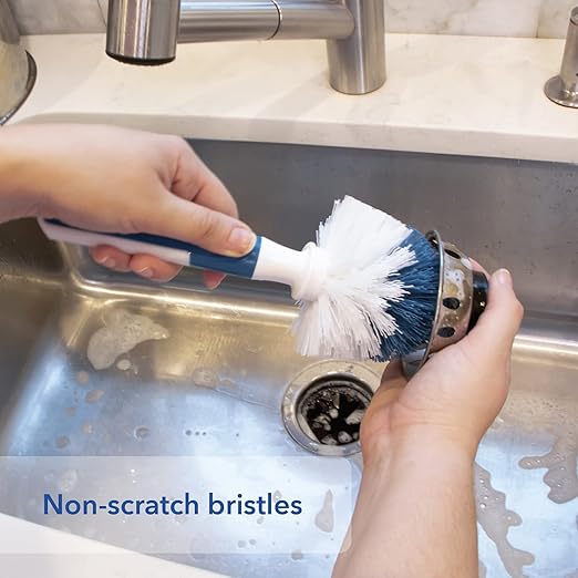 Unger Sink and Dish Scrub Brush, Kitchen Washing Scrubber for Hard-to-Reach Corners, Small Cleaning Supplies, Non-Scratch Bristles, Glassware, Pots, Pans, Tumblers, Drains, and Disposals - Image 4