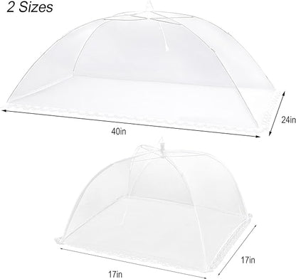 Mesh Food Covers for Outside - 1 Extra Large (40 x 24 in) & 6 Large (17 x 17 in) Food Tents, Collapsible and Reusable Food Covers for Outdoors Picnic, BBQ, Camping, Party Supplies