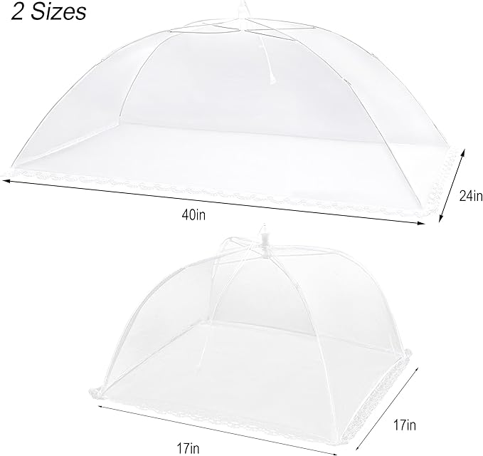 Mesh Food Covers for Outside - 2 Extra Large (40 x 24 in) & 6 Large (17 x 17 in) Food Tents, Collapsible and Reusable Food Covers for Outdoors Picnic, BBQ, Camping, Party Supplies