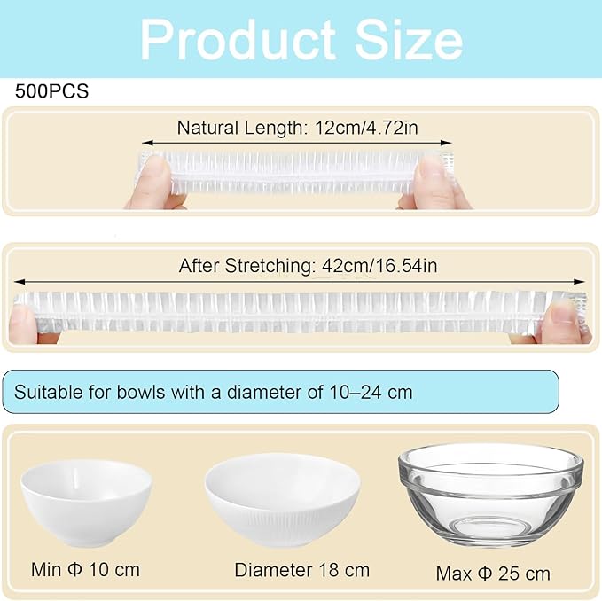 500pcs Plastic Bowl Covers Elastic Reusable Food Covers Outdoor Thickend Kitchen Bowl Dish Plate Cover, Sourdough Bread Baking Supplies, Fruit Fresh Keeping Storage Accessories Food Grade (White-M) - Image 2