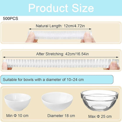 500pcs Plastic Bowl Covers Elastic Reusable Food Covers Outdoor Thickend Kitchen Bowl Dish Plate Cover, Sourdough Bread Baking Supplies, Fruit Fresh Keeping Storage Accessories Food Grade (White-M) - Image 2