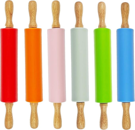 6 Pack Small Rolling Pin for Kids, Kids Rolling Pin for Home Kitchen (6 colors) (12 Inch) by Miokun