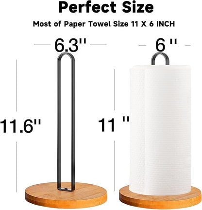 TONLEA Wooden Paper Towel Holder Countertop, Kitchen-Towel-Holder FreeStanding with Non-Slip Base for Bathroom Black-2PCS - Image 2