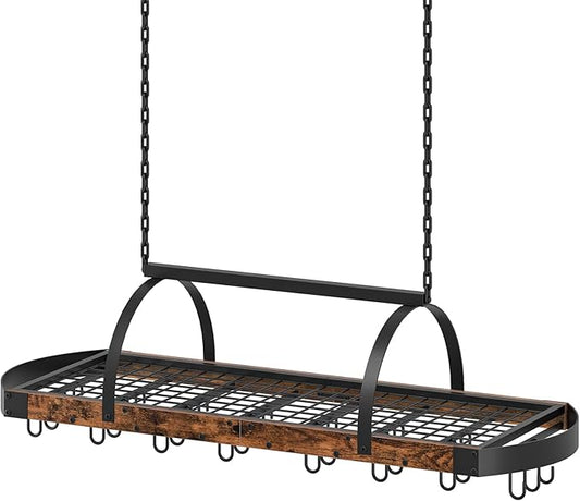 CHOEZON Hanging Pot Rack, Pot Hanger for Kitchen, Ceiling Mounted Pot Holder, Cookware Organizer with 24 S-Shaped Hooks, for Pot, Pan Storage, Space-Saving, Rustic Brown and Black TPR28BF by Choezon