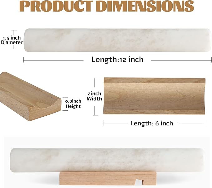 Koville African Natural Marble French Rolling Pin, 16inch Non-Stick Rolling Pin for Baking, Dough Roller for Pasta, Dumpling, Fondant, Pie, Bread, Pizza, Kitchen Baking Tools(Namib Fantasy) - Image 2