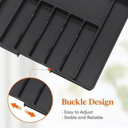 Lifewit Silverware Drawer Organizer, Expandable Utensil Tray for Kitchen, BPA Free Flatware and Cutlery Holder, Adjustable Plastic Storage for Spoons Forks Knives, 15- 27 x 18.5", Black - Image 7