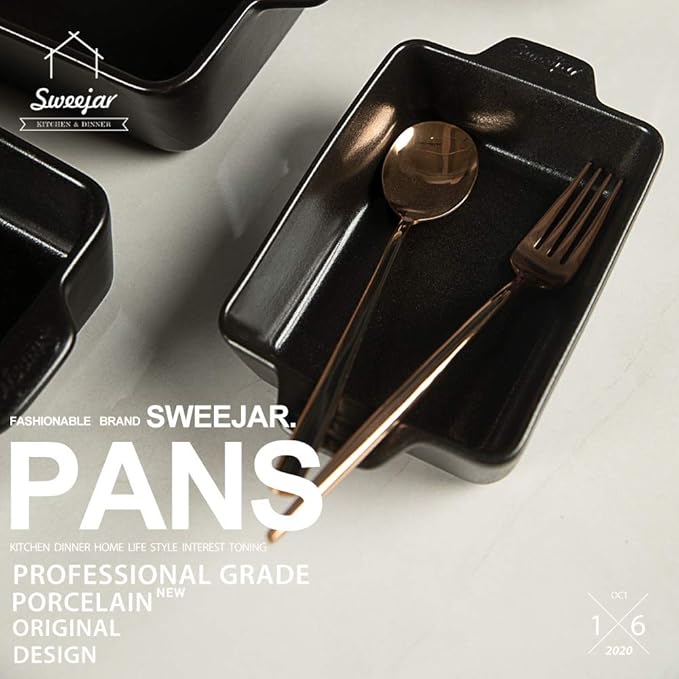 Sweejar Ceramic Bakeware Set, Rectangular Baking Dish for Oven Lasagna Pans for Cooking, Kitchen, Cake Dinner, Banquet and Daily Use, 11.8 x 7.8 x 2.76 Inches of Casserole Dishes (Black) - Image 2