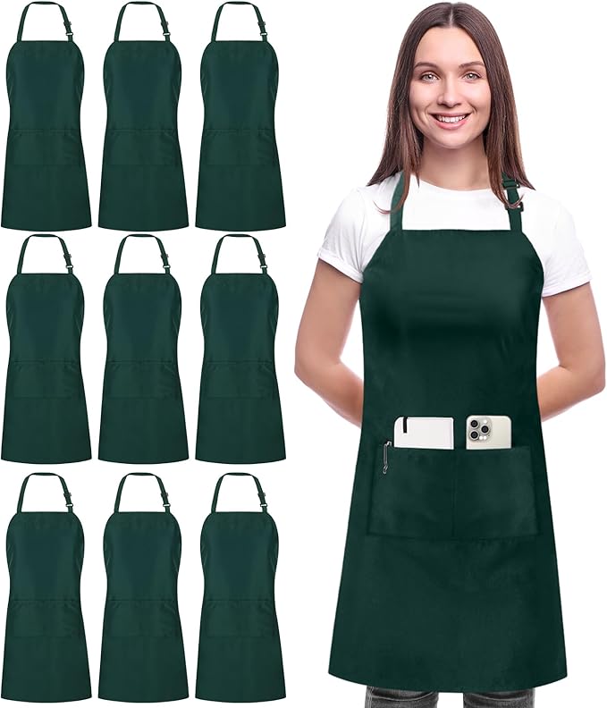Utopia Kitchen 10 Pack Bib Apron Adjustable with 2 Pockets, Water and Oil Resistant, Cooking Kitchen Chef Apron for Women Men by UTOPIAKITCHEN