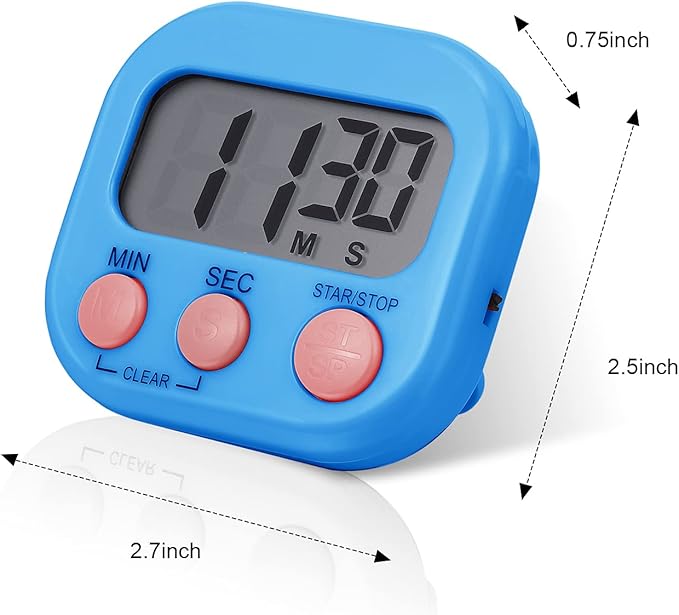 Digital Kitchen Timer Magnetic Countdown Timer Kitchen Loud Alarm Stopwatch Large Digits Timer for Cooking Baking Sports Games Office Classroom (Black, Orange, Pink, Green, Blue, White, 12)