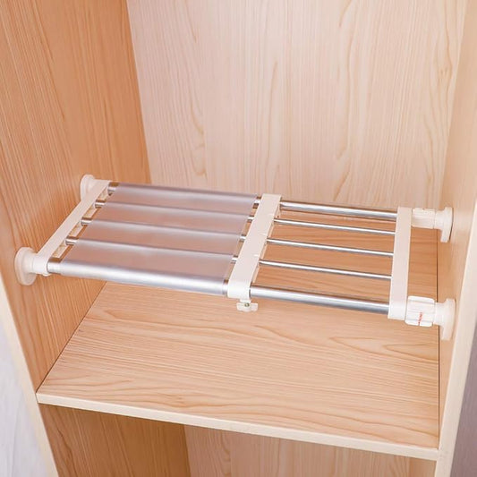 Hershii Closet Tension Shelf & Rod Expandable, Adjustable Storage Rack Metal Organizer DIY Divider Separator for Cabinet Wardrobe Cupboard Kitchen Bathroom